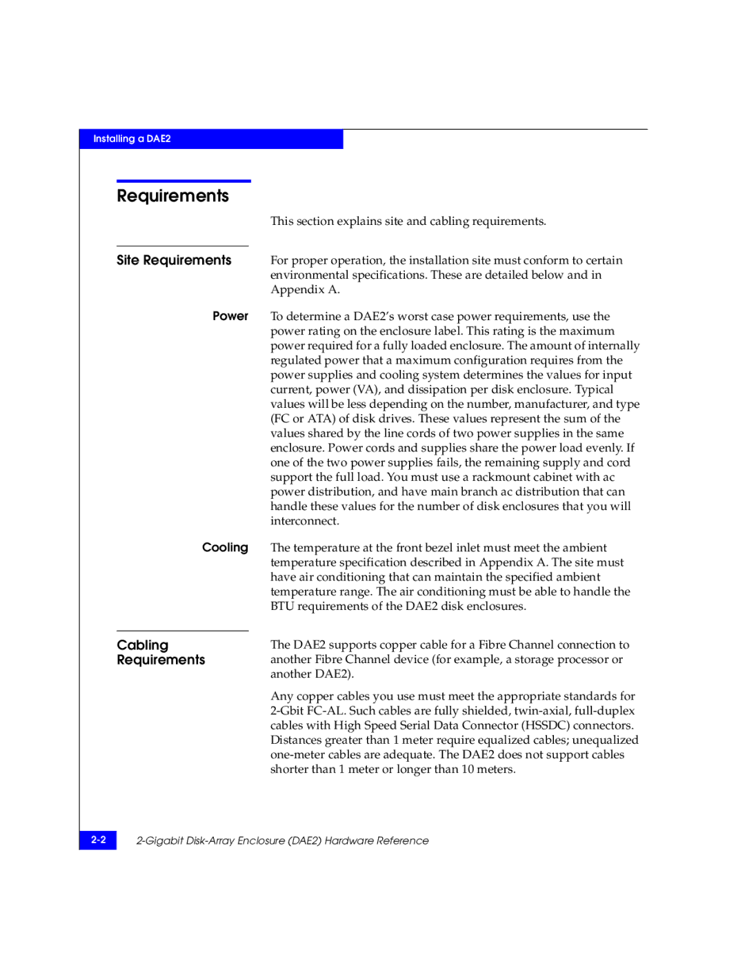 EMC FC, ATA manual Site Requirements, Cabling 