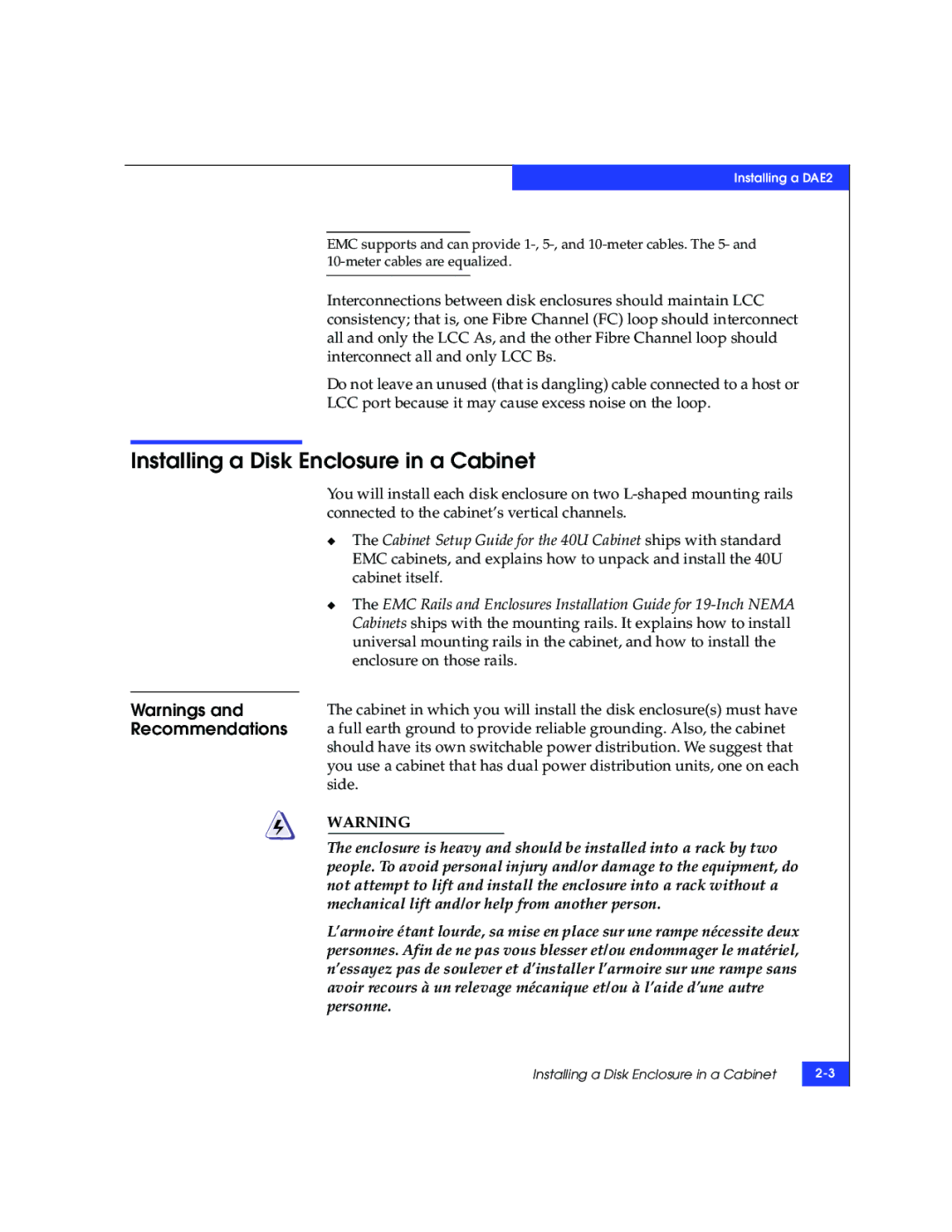 EMC ATA, FC manual Installing a Disk Enclosure in a Cabinet, Recommendations 