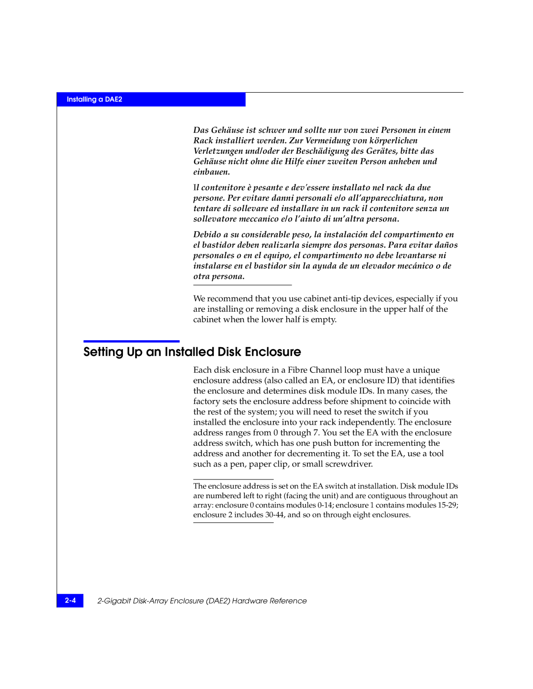 EMC FC, ATA manual Setting Up an Installed Disk Enclosure 