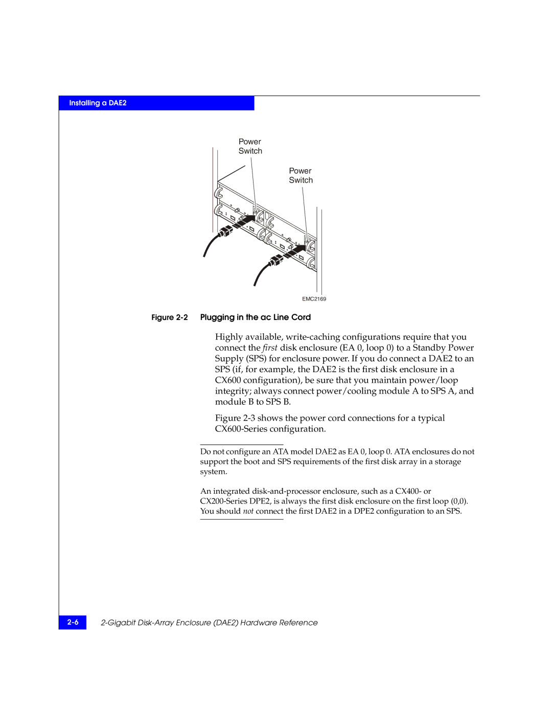 EMC FC, ATA manual 2Plugging in the ac Line Cord 