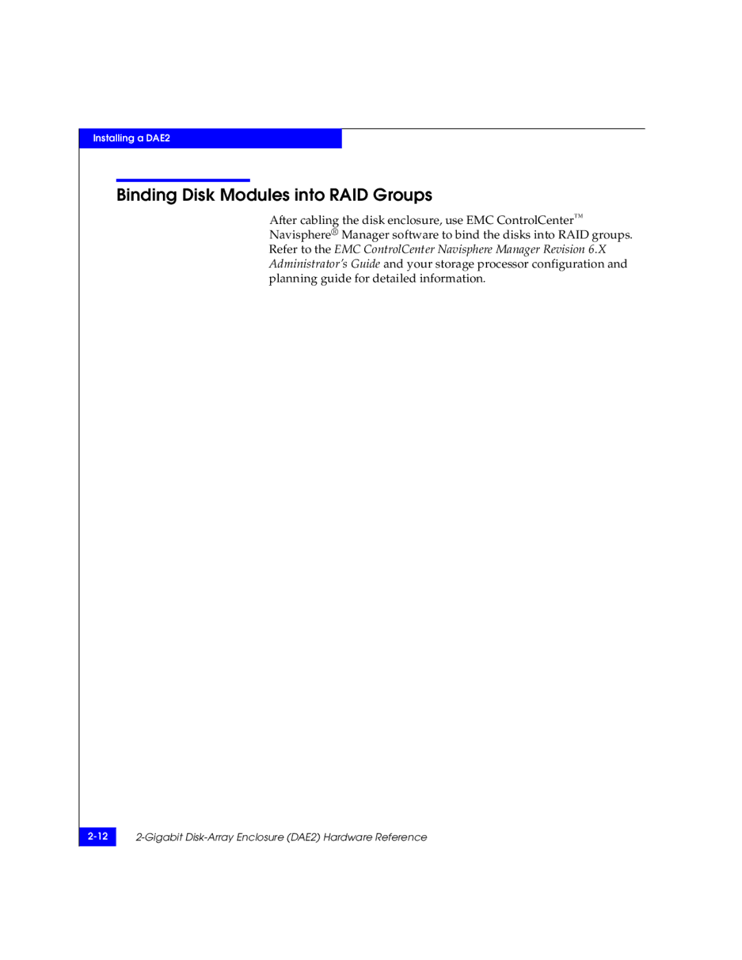 EMC FC, ATA manual Binding Disk Modules into RAID Groups 