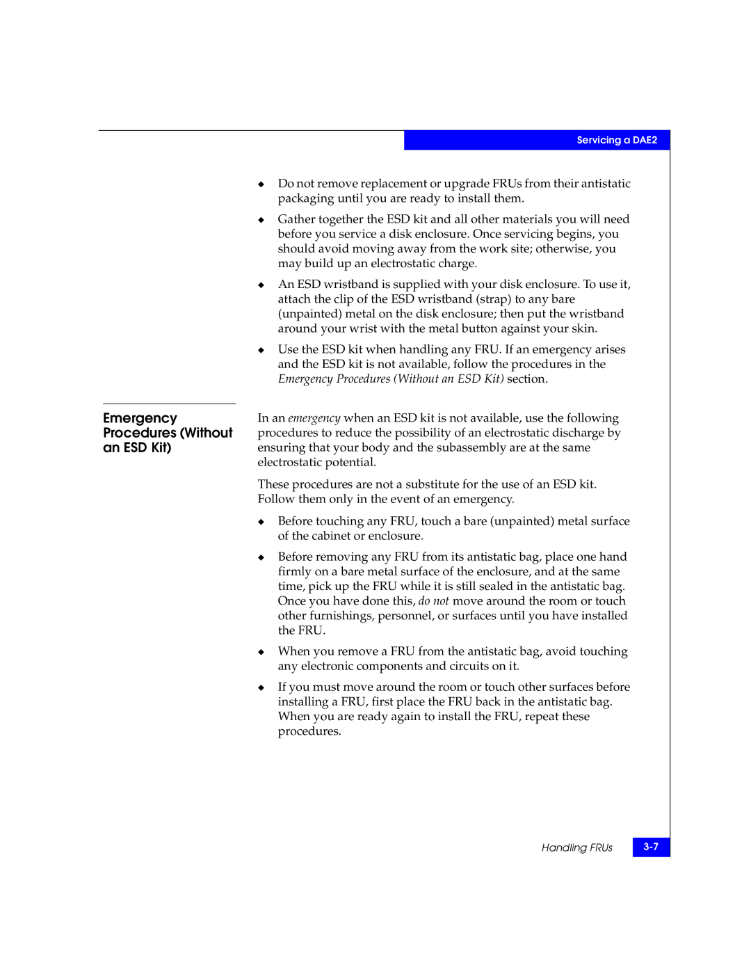 EMC ATA, FC manual Emergency, Procedures Without, An ESD Kit 