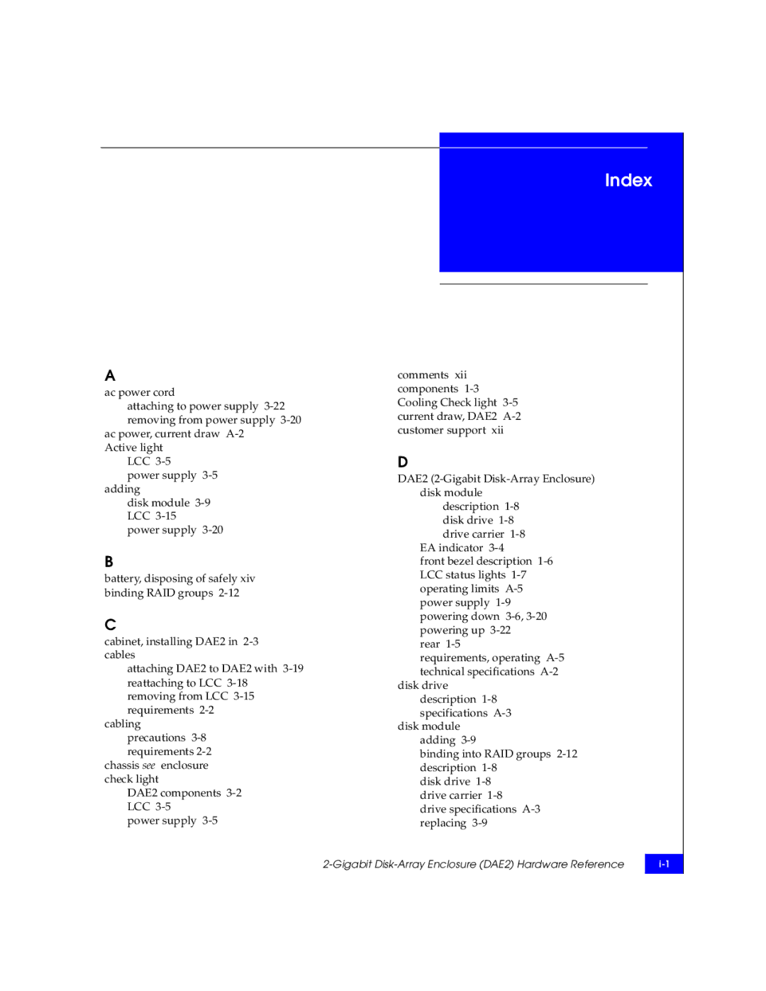 EMC ATA, FC manual Index 