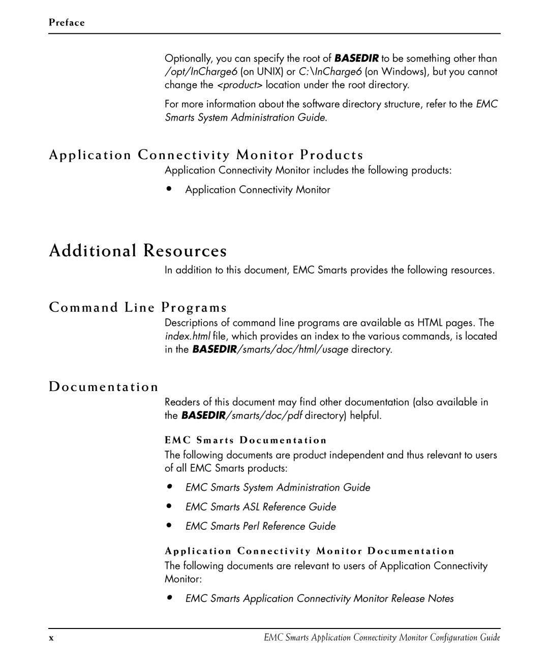 EMC OL-8950-01 manual Additional Resources, Application Connectivity Monitor Products, Command Line Programs, Documentation 