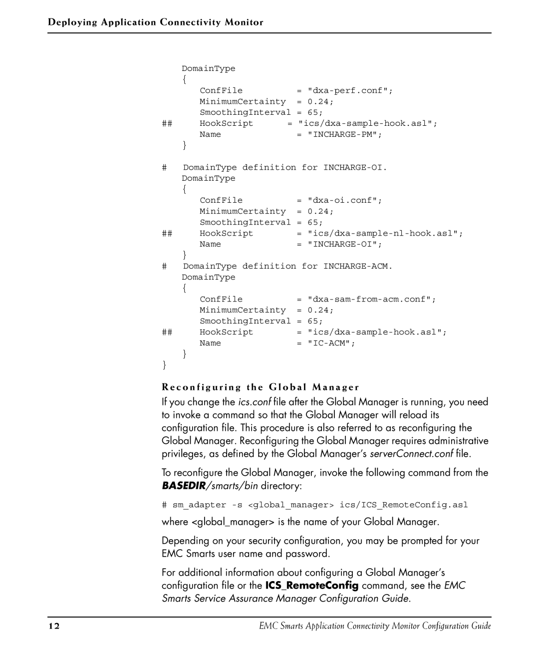 EMC OL-8950-01 manual C o n f i g u r i n g t h e G l o b a l M a n a g e r, Incharge-Pm 