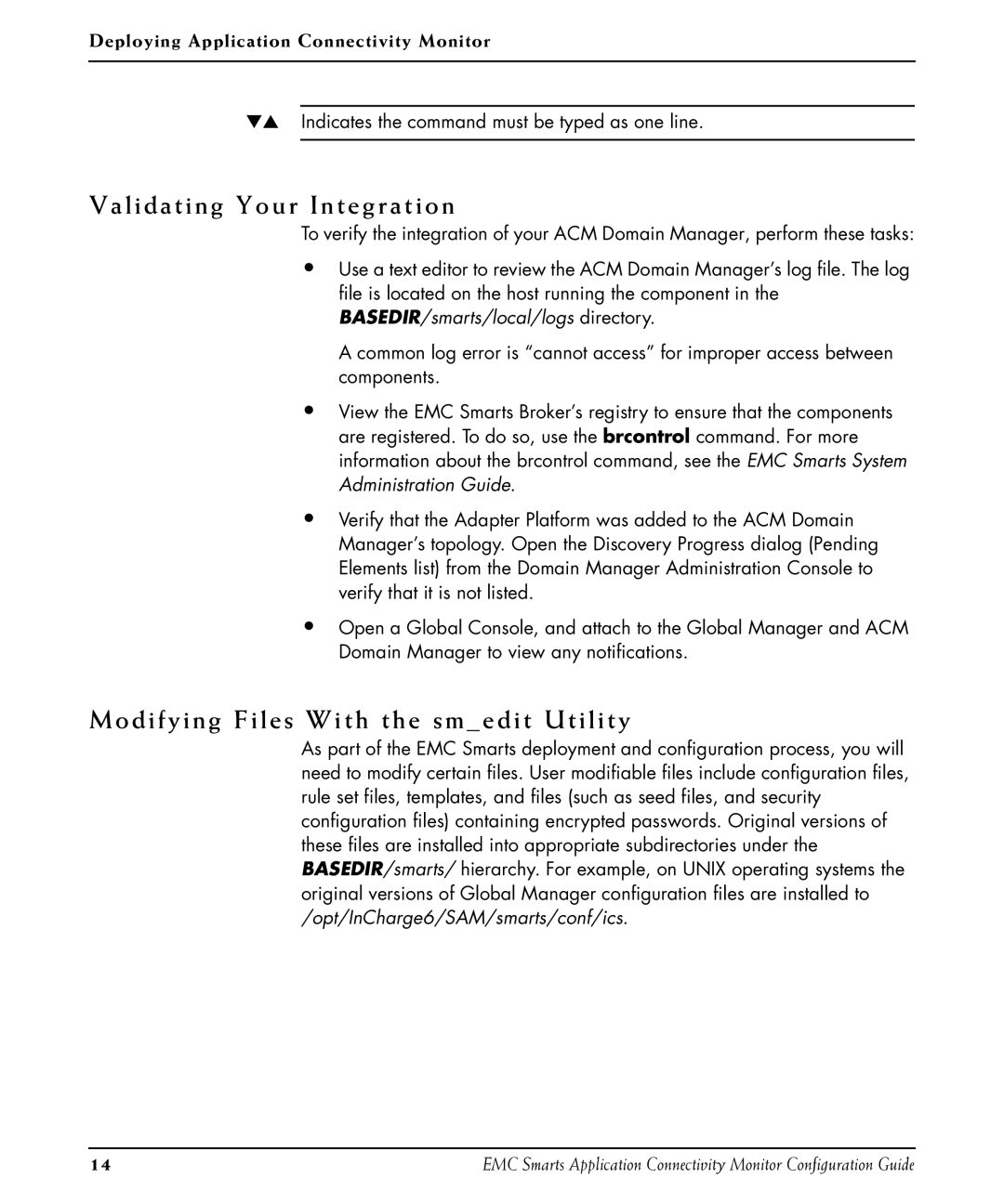 EMC OL-8950-01 manual Validating Your Integration, Modifying Files With the smedit Utility 