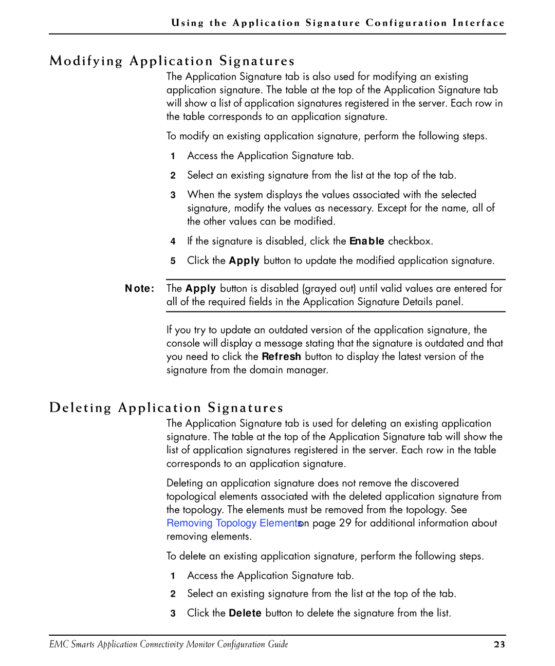 EMC OL-8950-01 manual Modifying Application Signatures, Deleting Application Signatures 