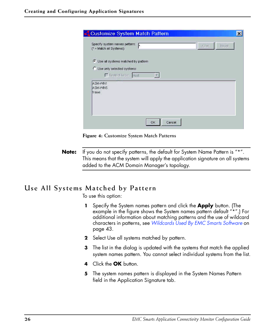 EMC OL-8950-01 manual Use All Systems Matched by Pattern, Customize System Match Patterns 