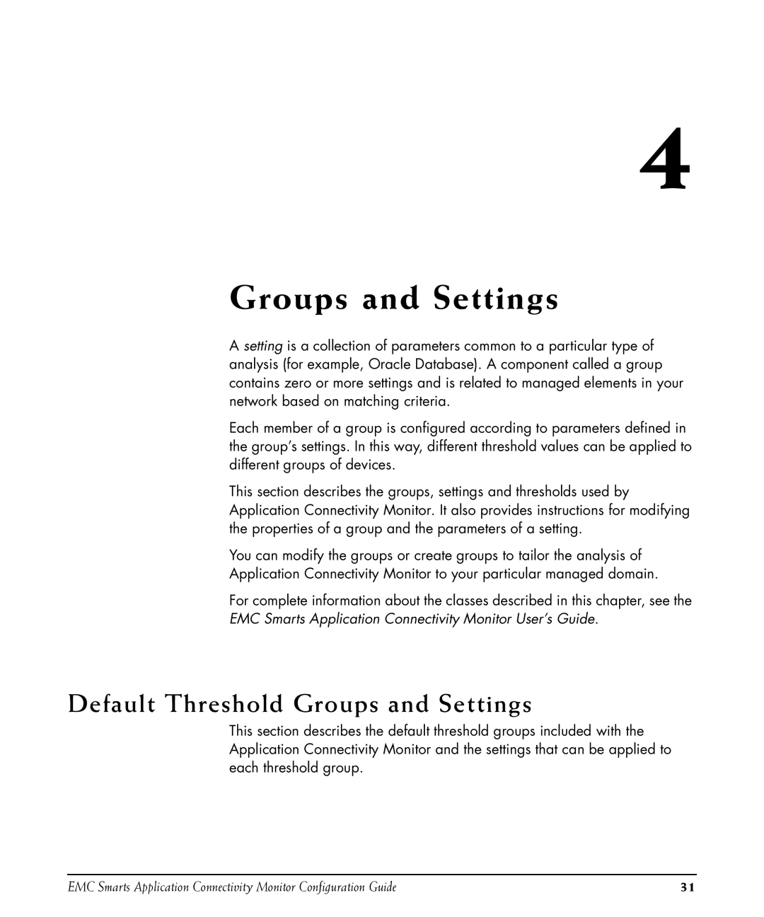 EMC OL-8950-01 manual Default Threshold Groups and Settings 