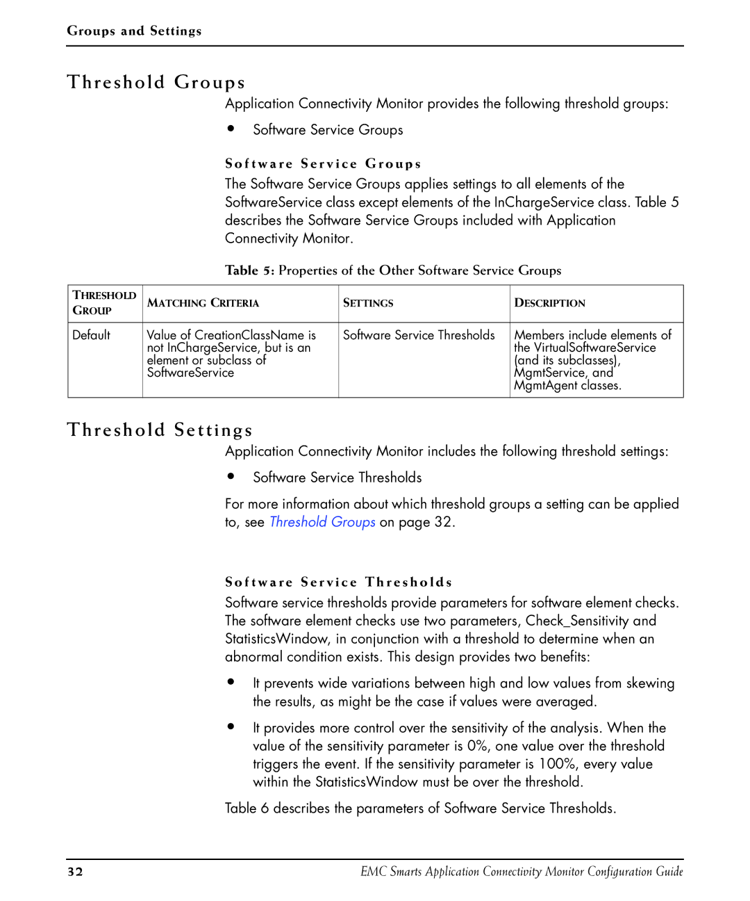 EMC OL-8950-01 manual Threshold Groups, Threshold Settings 