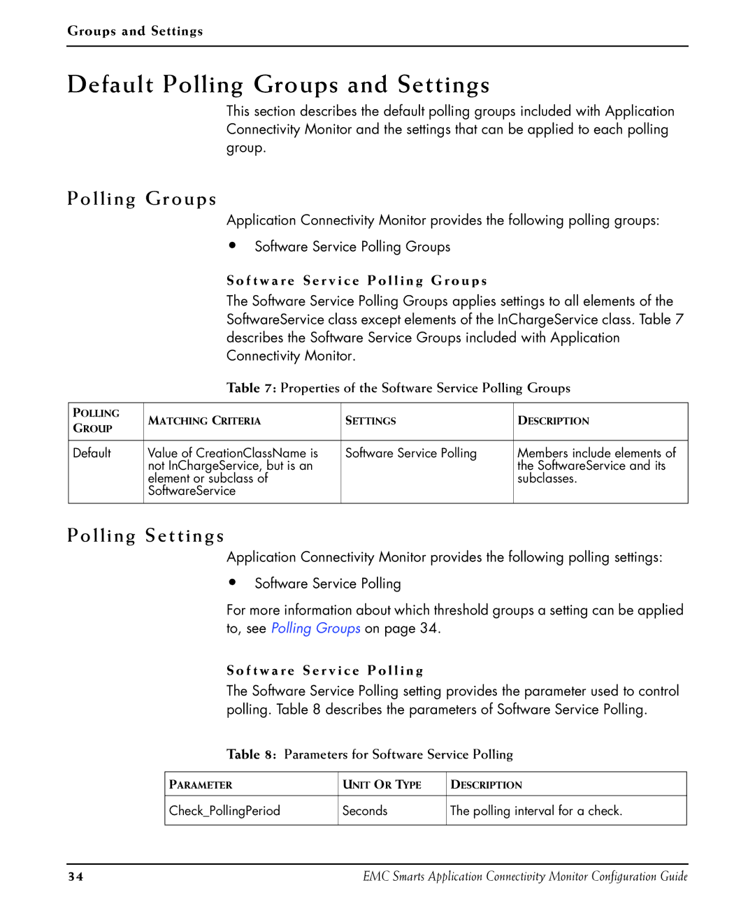 EMC OL-8950-01 manual Default Polling Groups and Settings, Polling Settings 