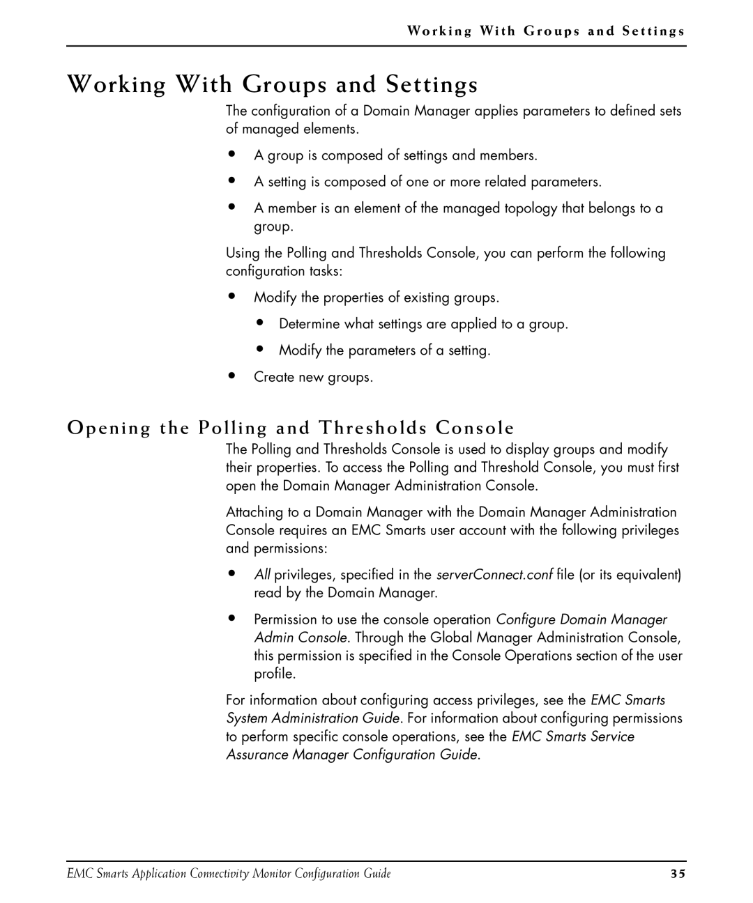 EMC OL-8950-01 manual Working With Groups and Settings, Opening the Polling and Thresholds Console 