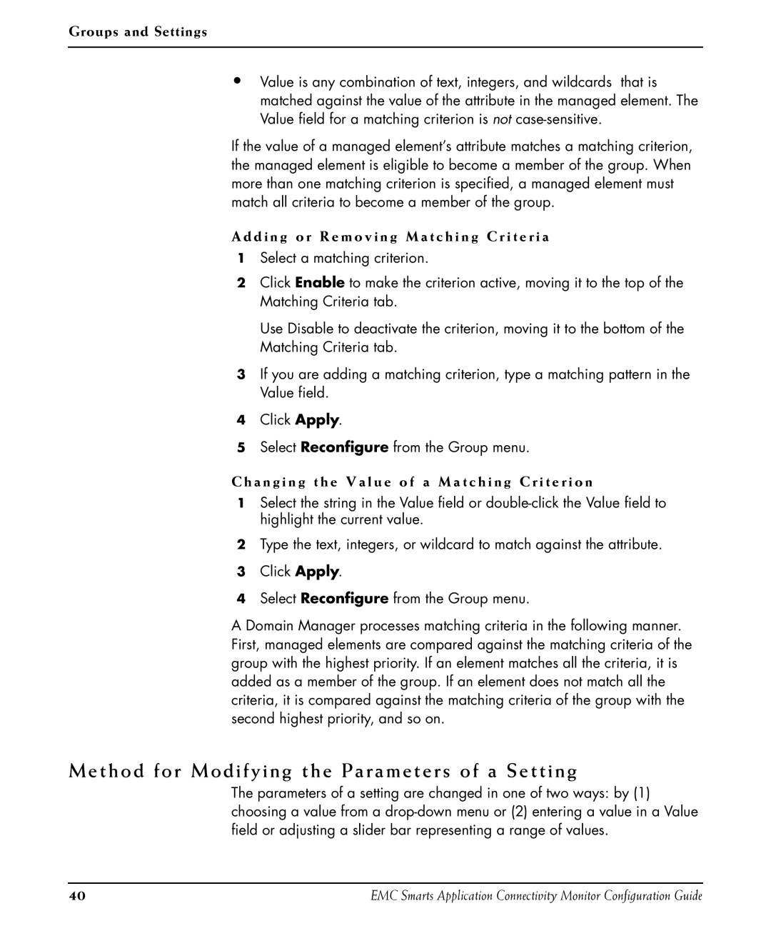 EMC OL-8950-01 manual Method for Modifying the Parameters of a Setting 