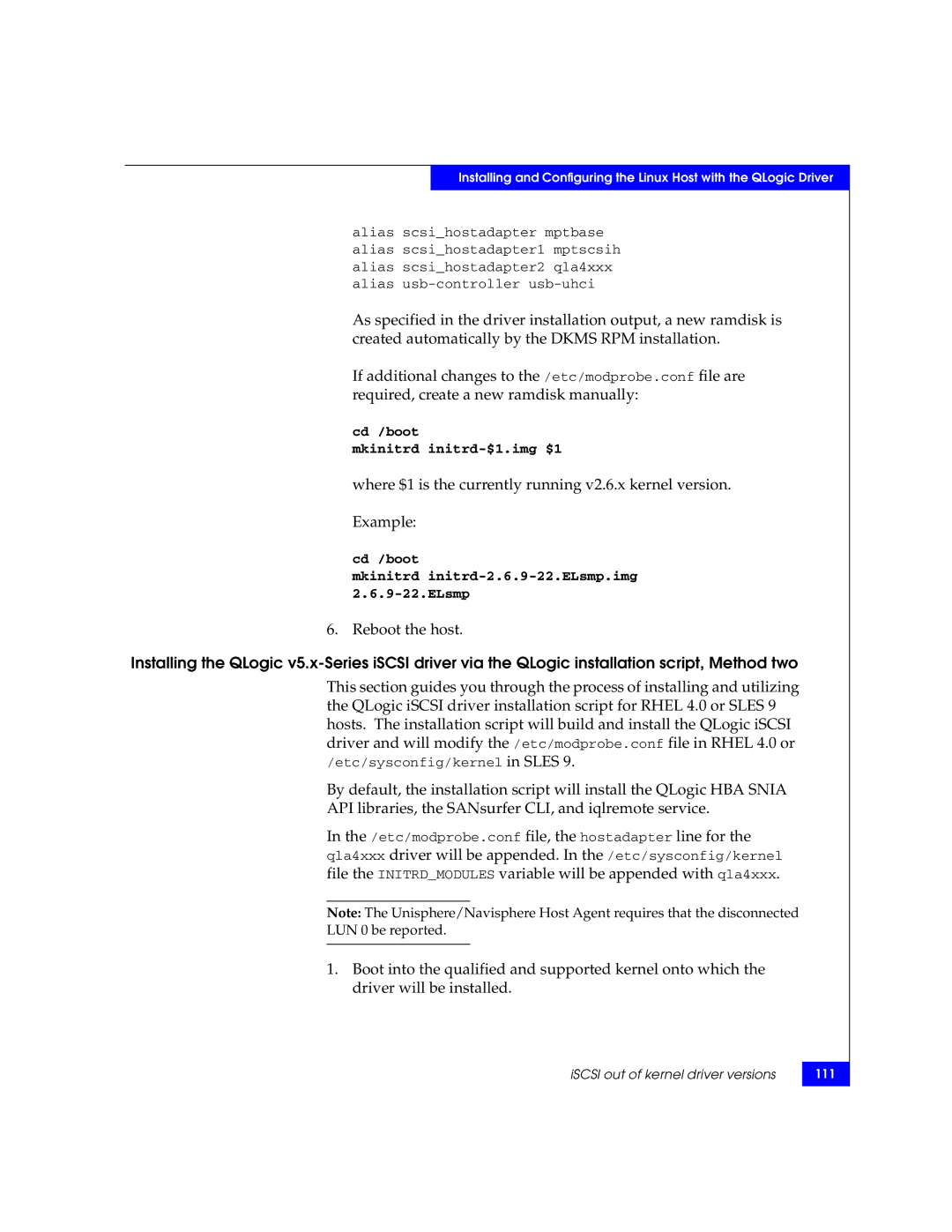 EMC P/N 300-002-803 manual Cd /boot Mkinitrd initrd-2.6.9-22.ELsmp.img 2.6.9-22.ELsmp 