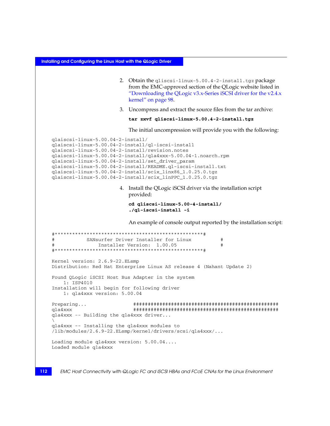 EMC P/N 300-002-803 manual Cd qliscsi-linux-5.00-4-install Ql-iscsi-install 