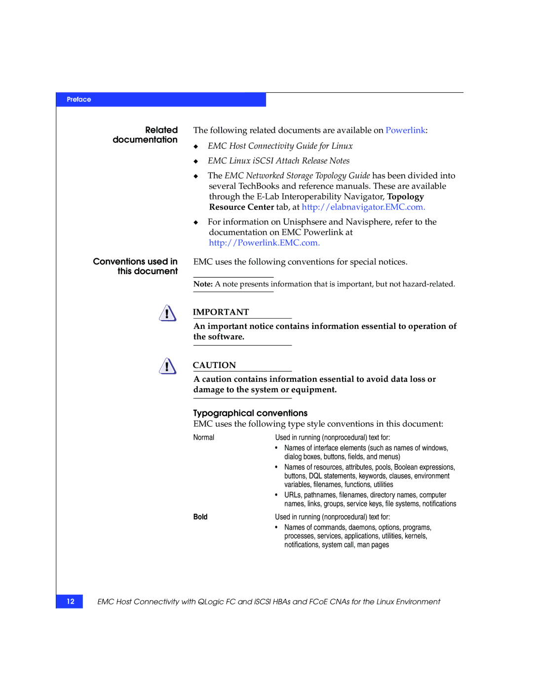 EMC P/N 300-002-803 manual Related documentation Conventions used in this document, Typographical conventions 