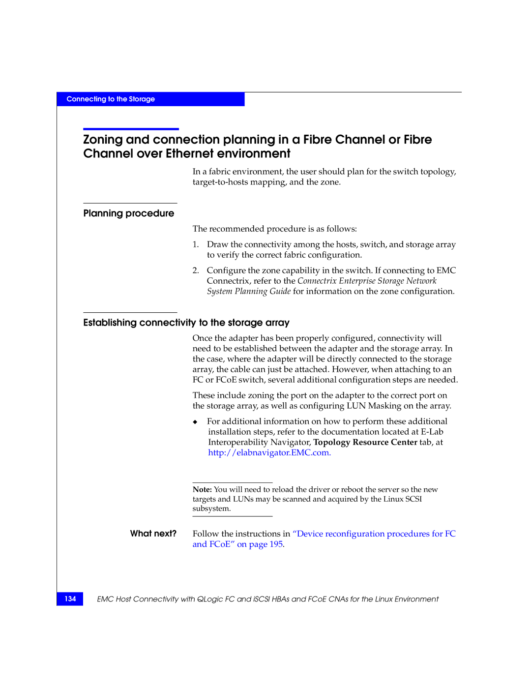 EMC P/N 300-002-803 manual Planning procedure, Establishing connectivity to the storage array 