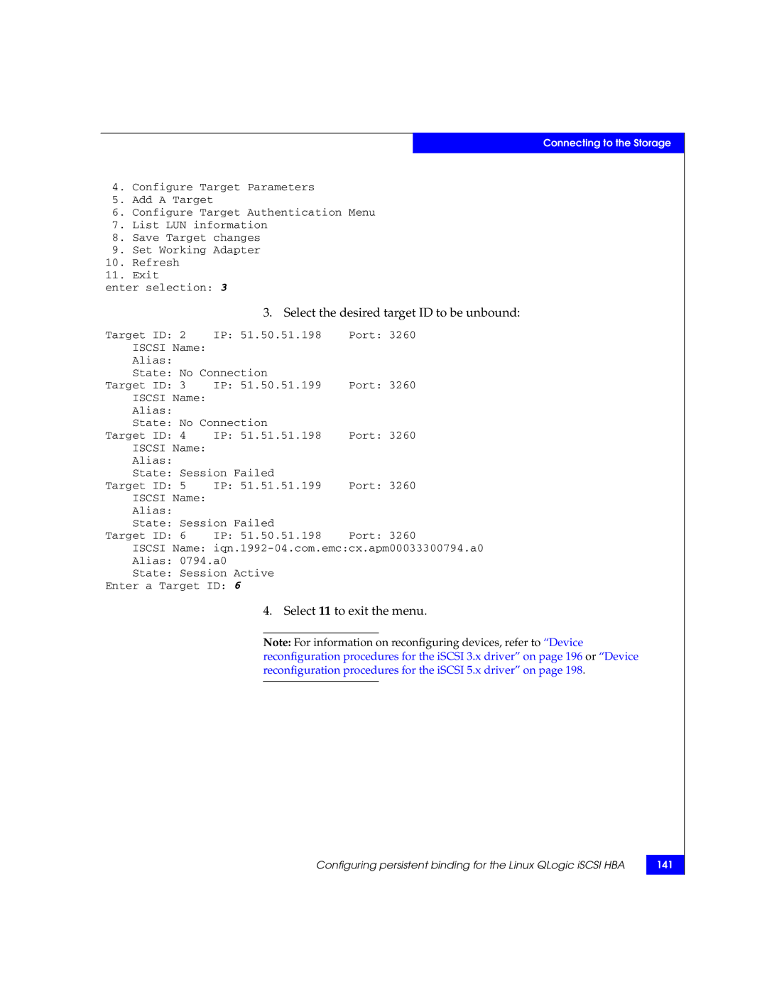 EMC P/N 300-002-803 manual Select the desired target ID to be unbound 