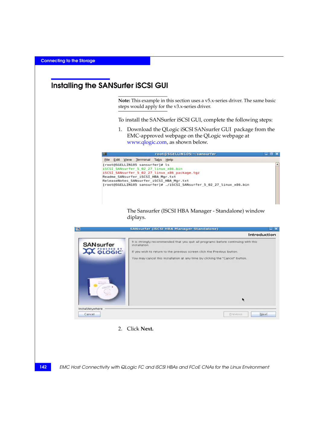 EMC P/N 300-002-803 manual Installing the SANSurfer iSCSI GUI 