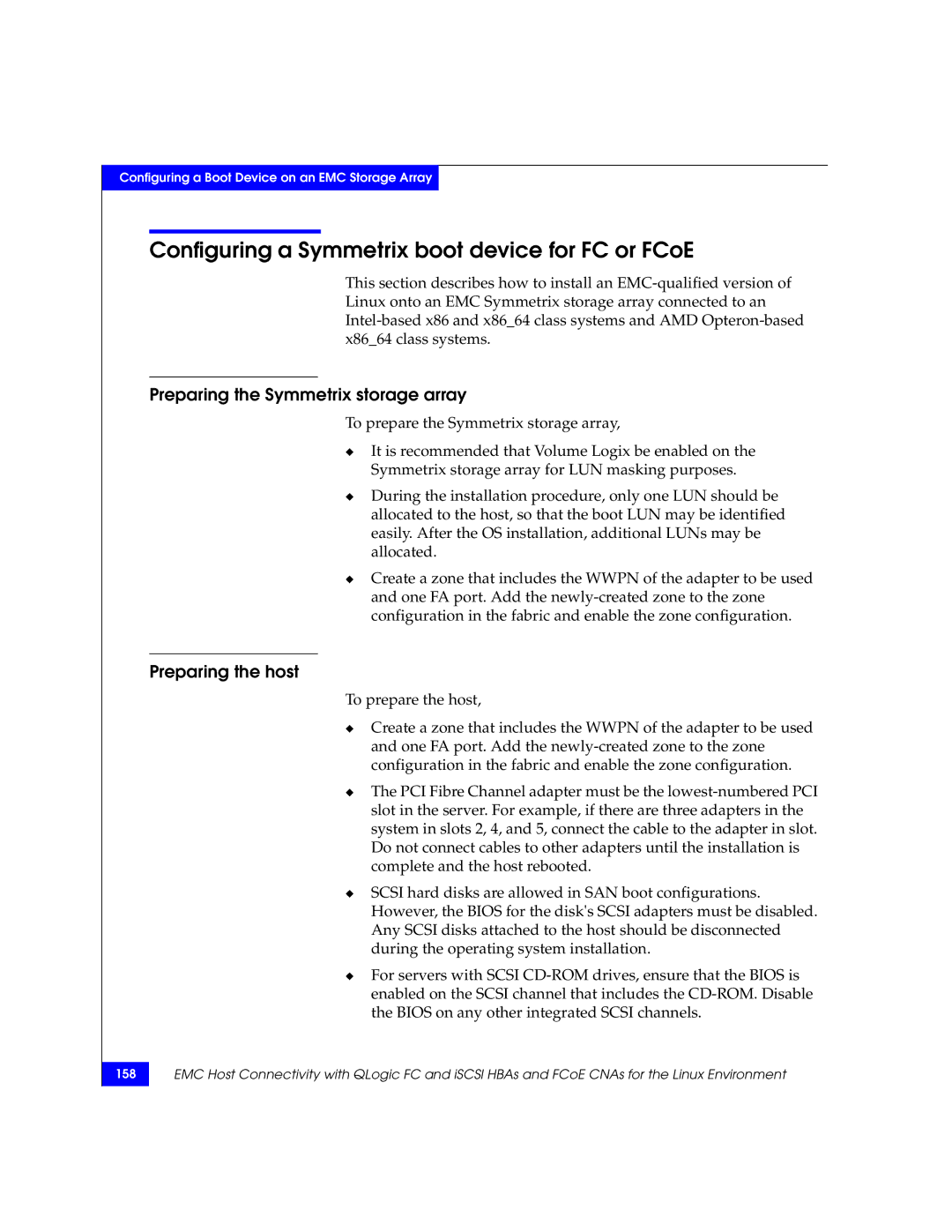 EMC P/N 300-002-803 manual Configuring a Symmetrix boot device for FC or FCoE, Preparing the Symmetrix storage array 