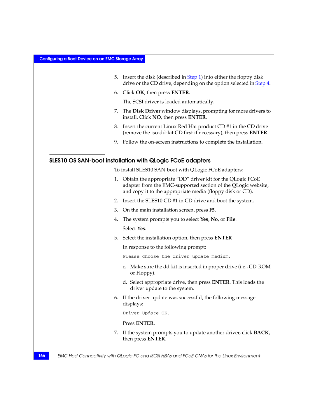 EMC P/N 300-002-803 manual SLES10 OS SAN-boot installation with QLogic FCoE adapters 