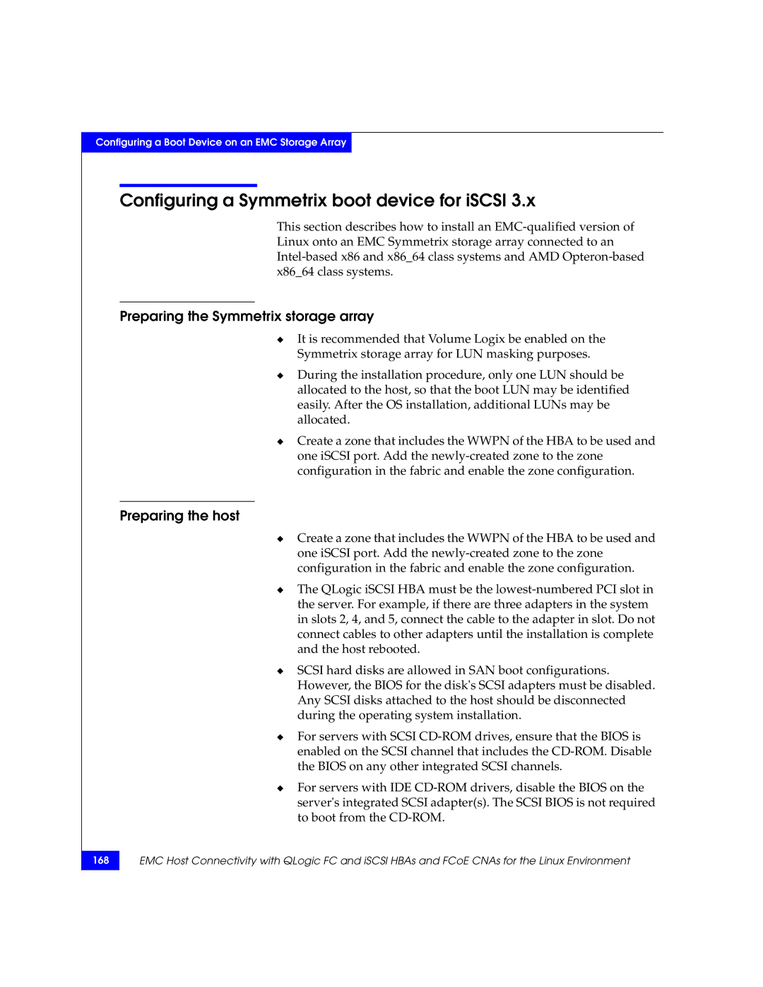 EMC P/N 300-002-803 manual Configuring a Symmetrix boot device for iSCSI, Preparing the Symmetrix storage array 