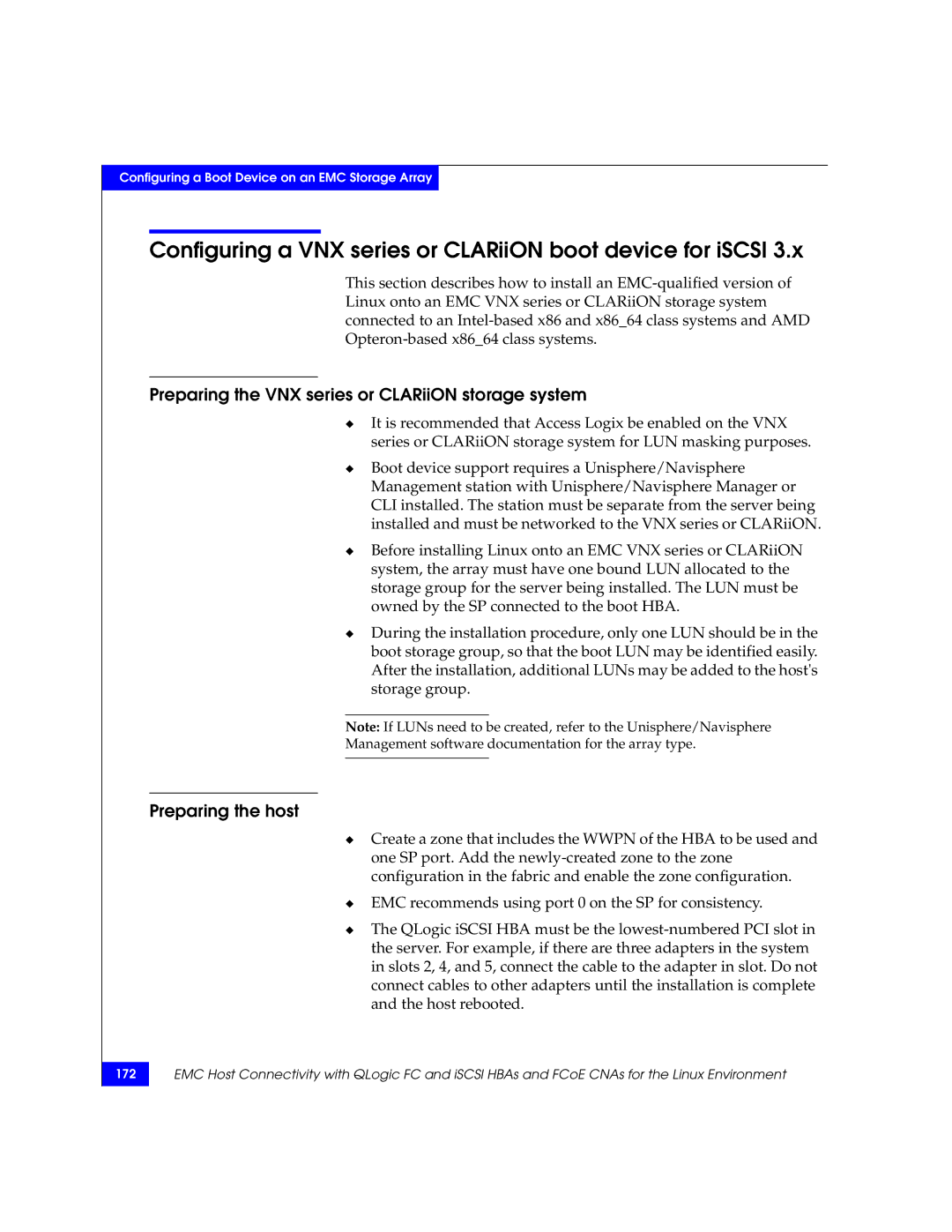 EMC P/N 300-002-803 manual Configuring a VNX series or CLARiiON boot device for iSCSI 