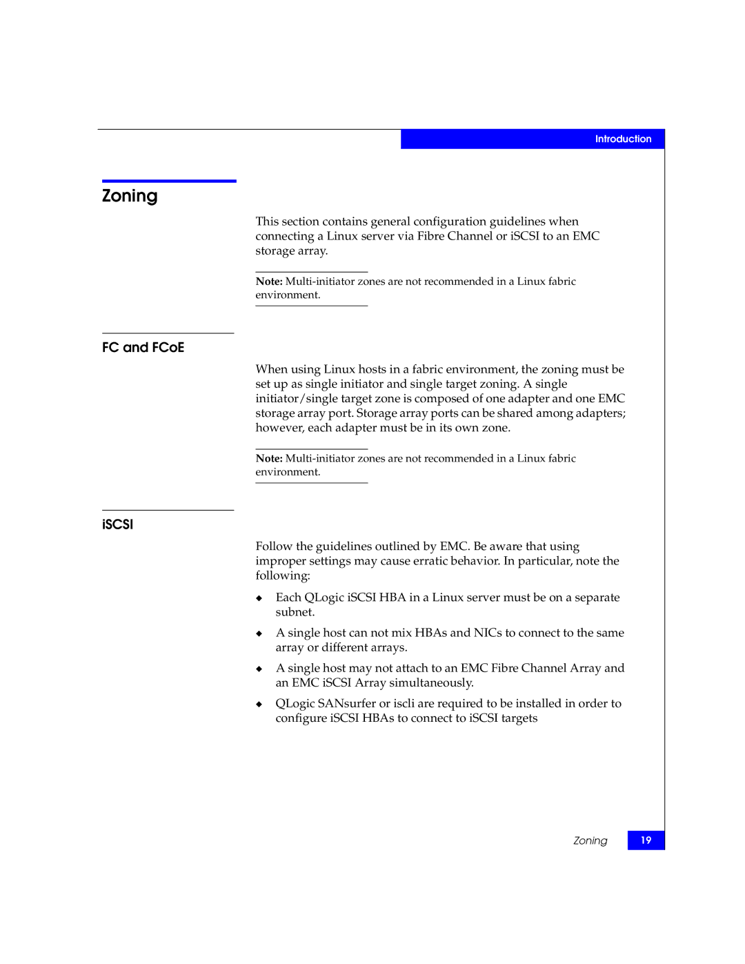 EMC P/N 300-002-803 manual Zoning, FC and FCoE ISCSI 