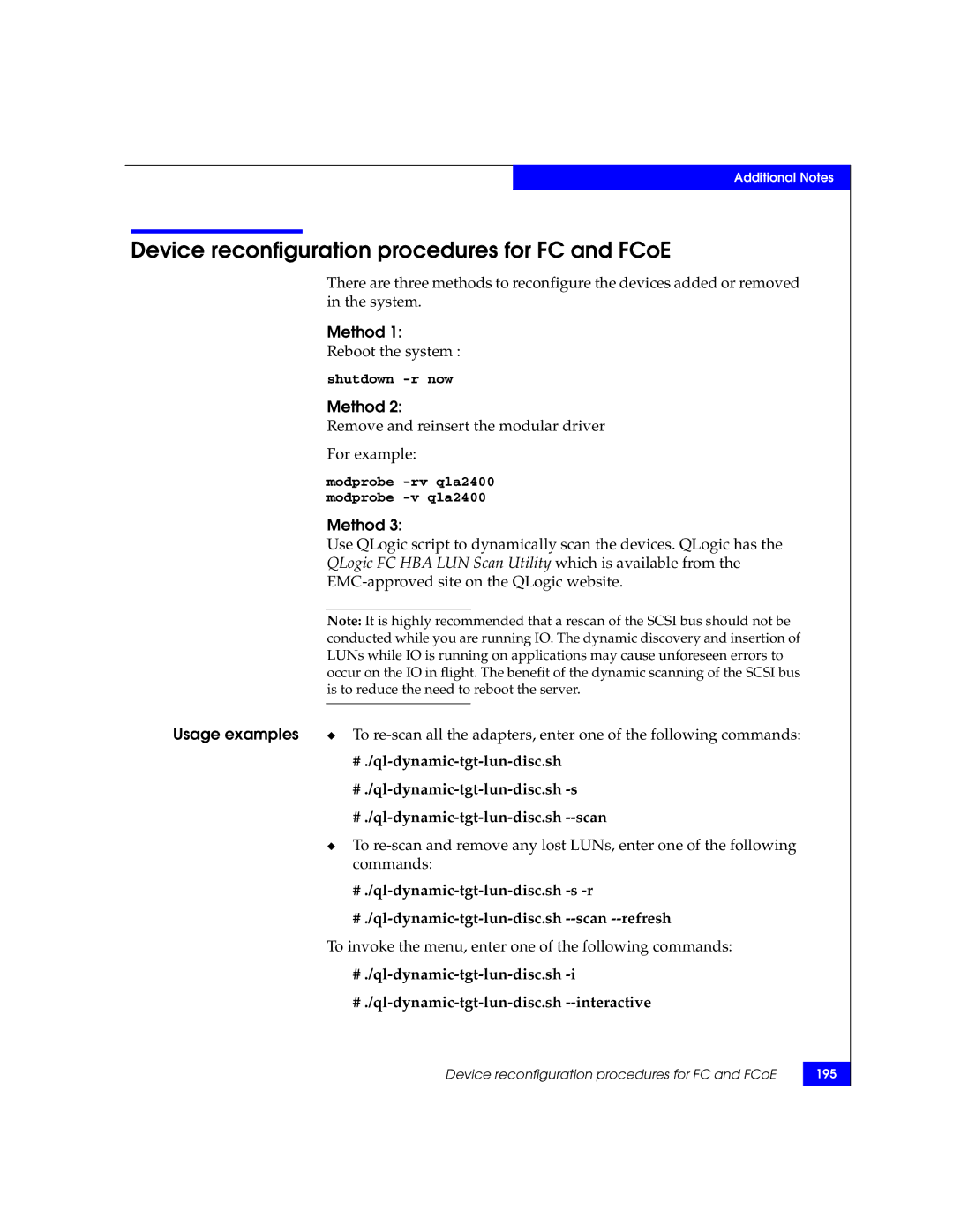 EMC P/N 300-002-803 manual Device reconfiguration procedures for FC and FCoE 