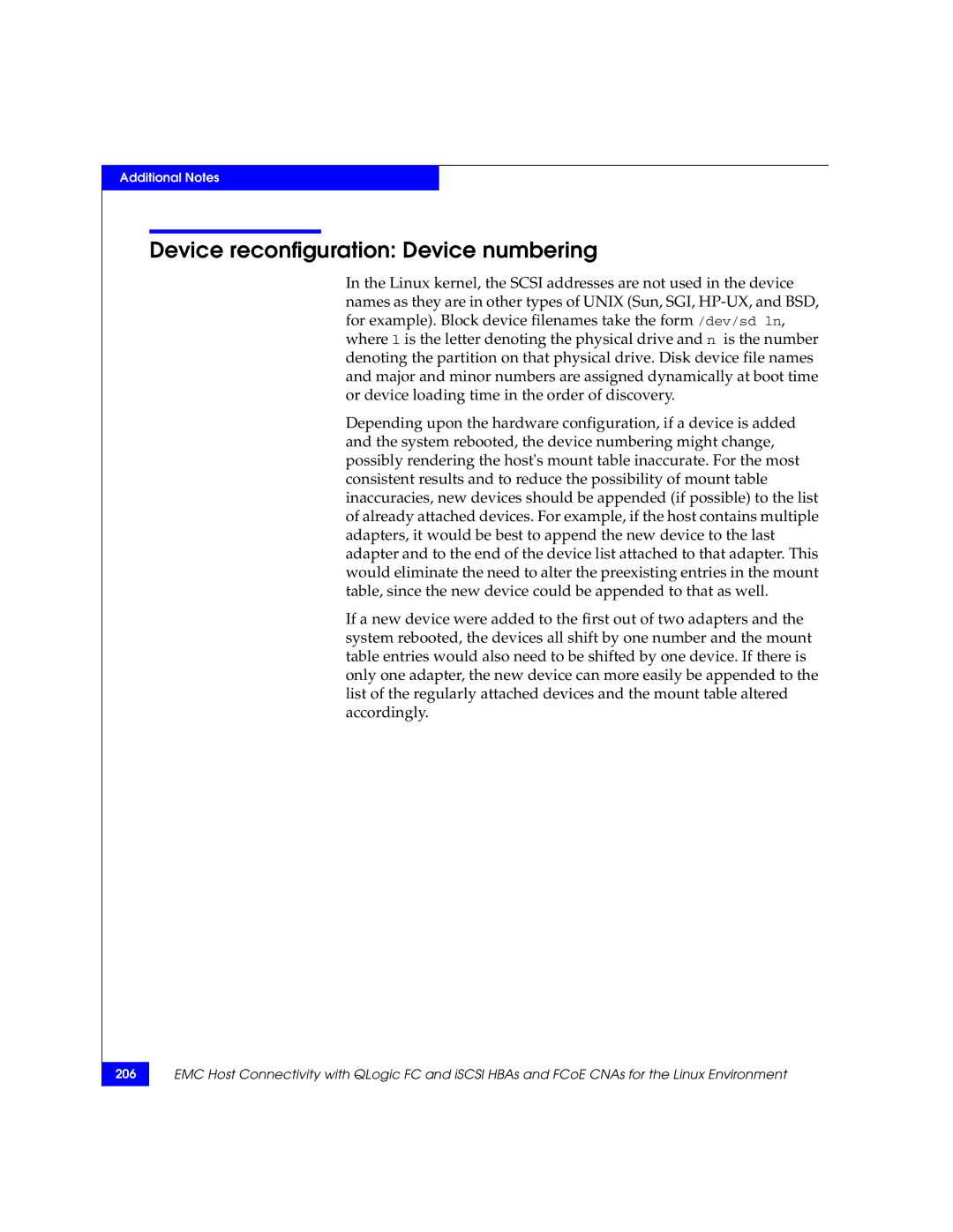 EMC P/N 300-002-803 manual Device reconfiguration Device numbering 