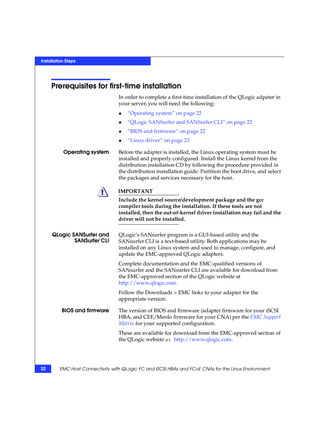 EMC P/N 300-002-803 manual Prerequisites for first-time installation 