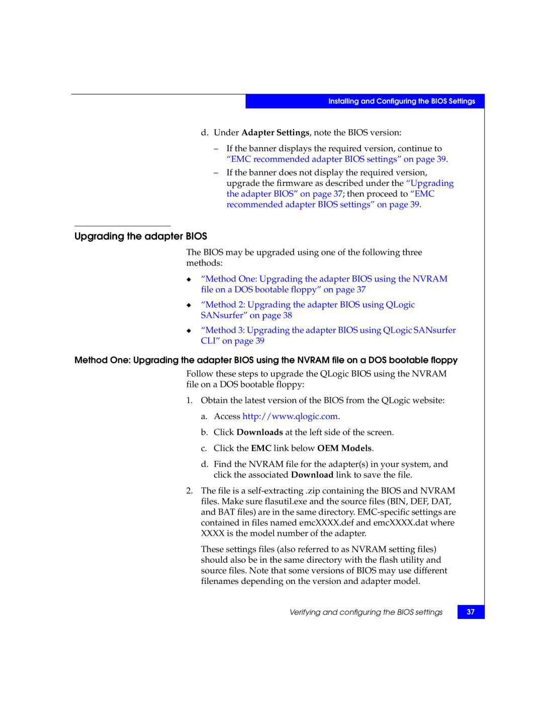 EMC P/N 300-002-803 manual Upgrading the adapter Bios 