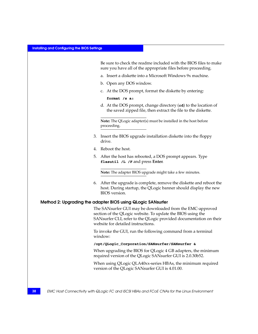 EMC P/N 300-002-803 manual Method 2 Upgrading the adapter Bios using QLogic SANsurfer 