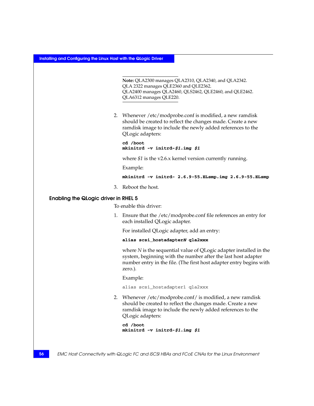 EMC P/N 300-002-803 manual Mkinitrd -v initrd- 2.6.9-55.ELsmp.img 2.6.9-55.ELsmp 