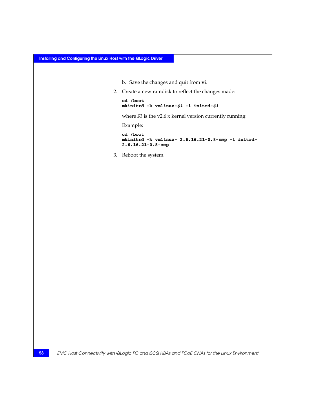 EMC P/N 300-002-803 manual Reboot the system 