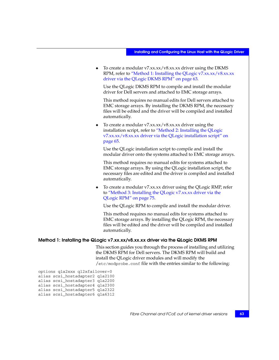 EMC P/N 300-002-803 manual Fibre Channel and FCoE out of kernel driver versions 