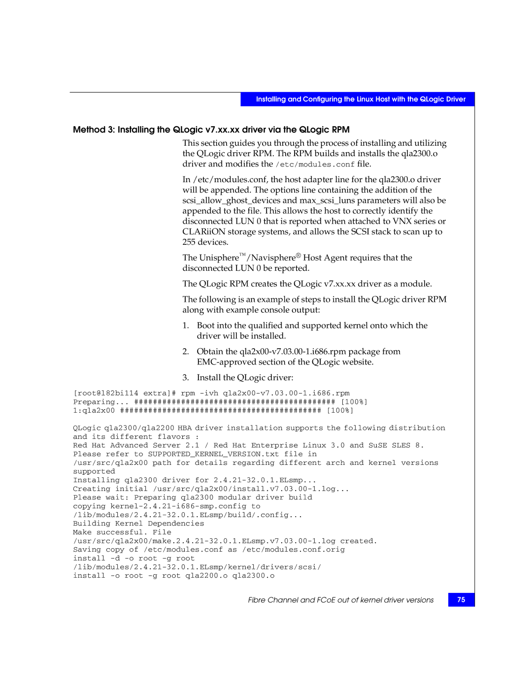 EMC P/N 300-002-803 manual Fibre Channel and FCoE out of kernel driver versions 