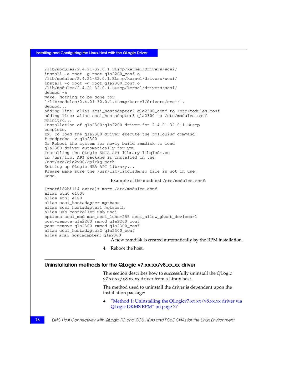 EMC P/N 300-002-803 manual Example of the modified /etc/modules.conf 