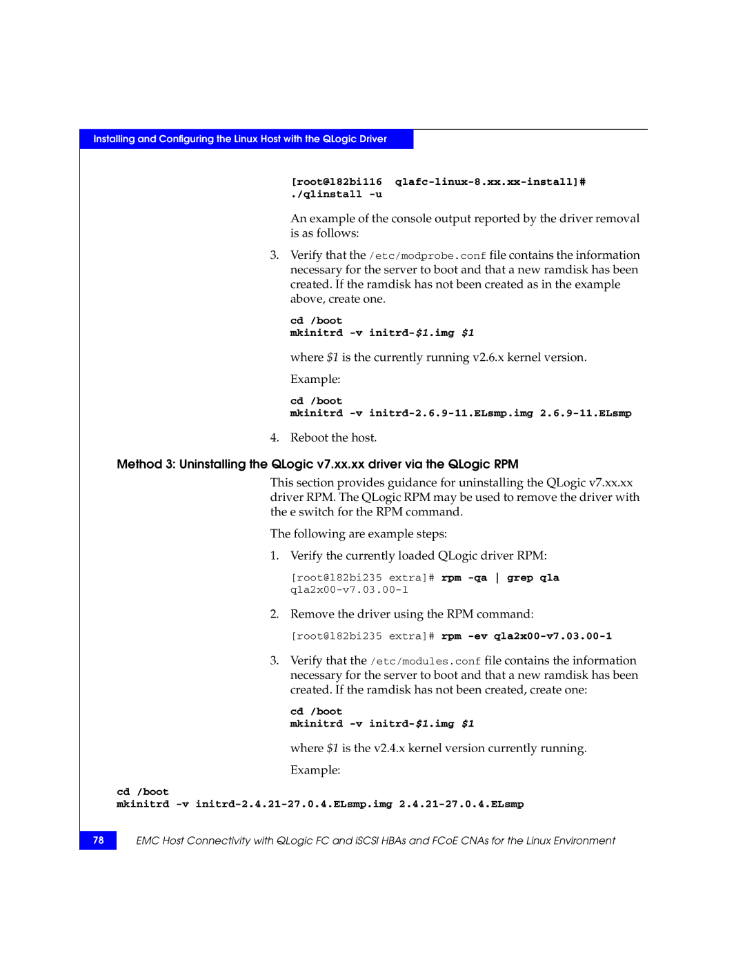 EMC P/N 300-002-803 manual Remove the driver using the RPM command 