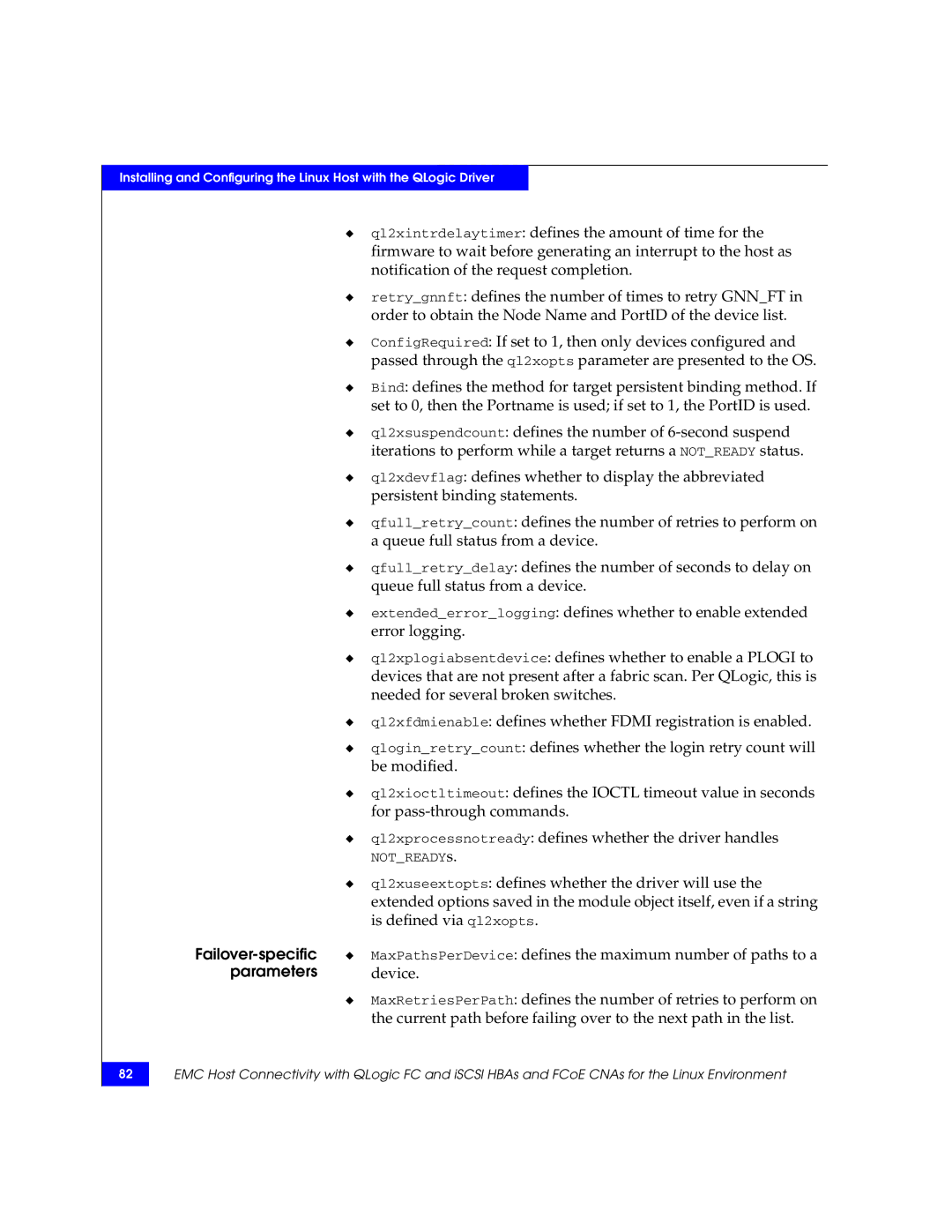 EMC P/N 300-002-803 manual Failover-specific parameters 