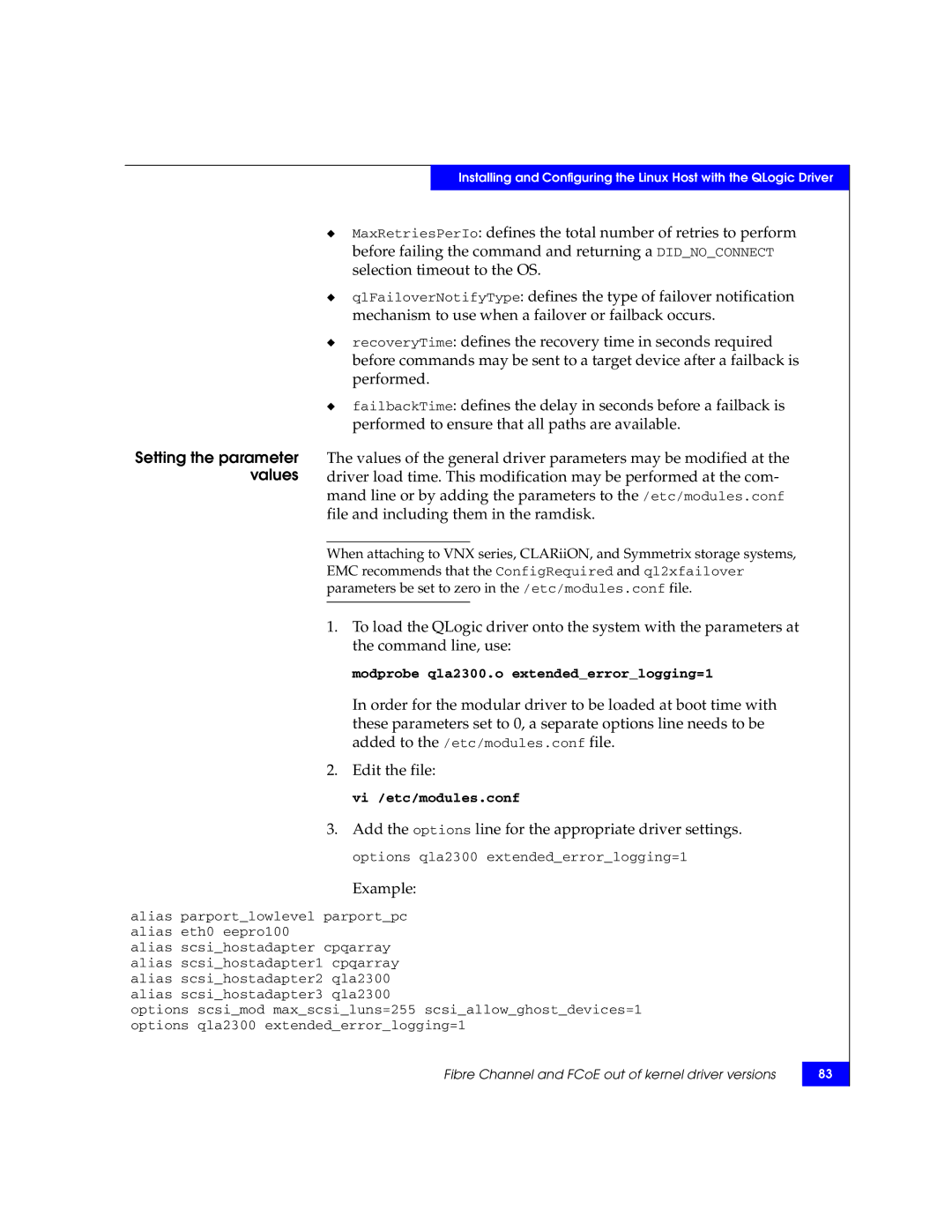 EMC P/N 300-002-803 manual Setting the parameter values 