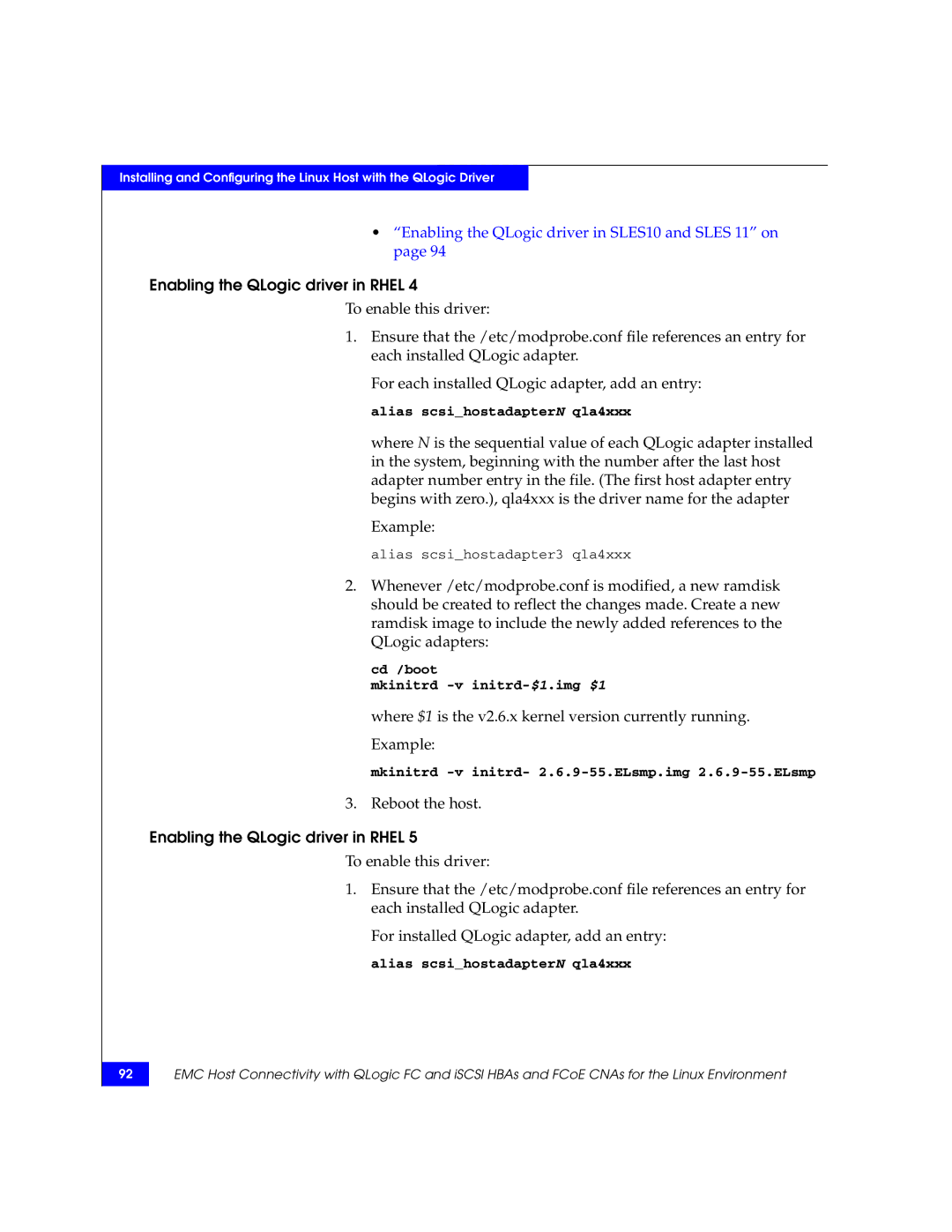 EMC P/N 300-002-803 manual Alias scsihostadapter3 qla4xxx 