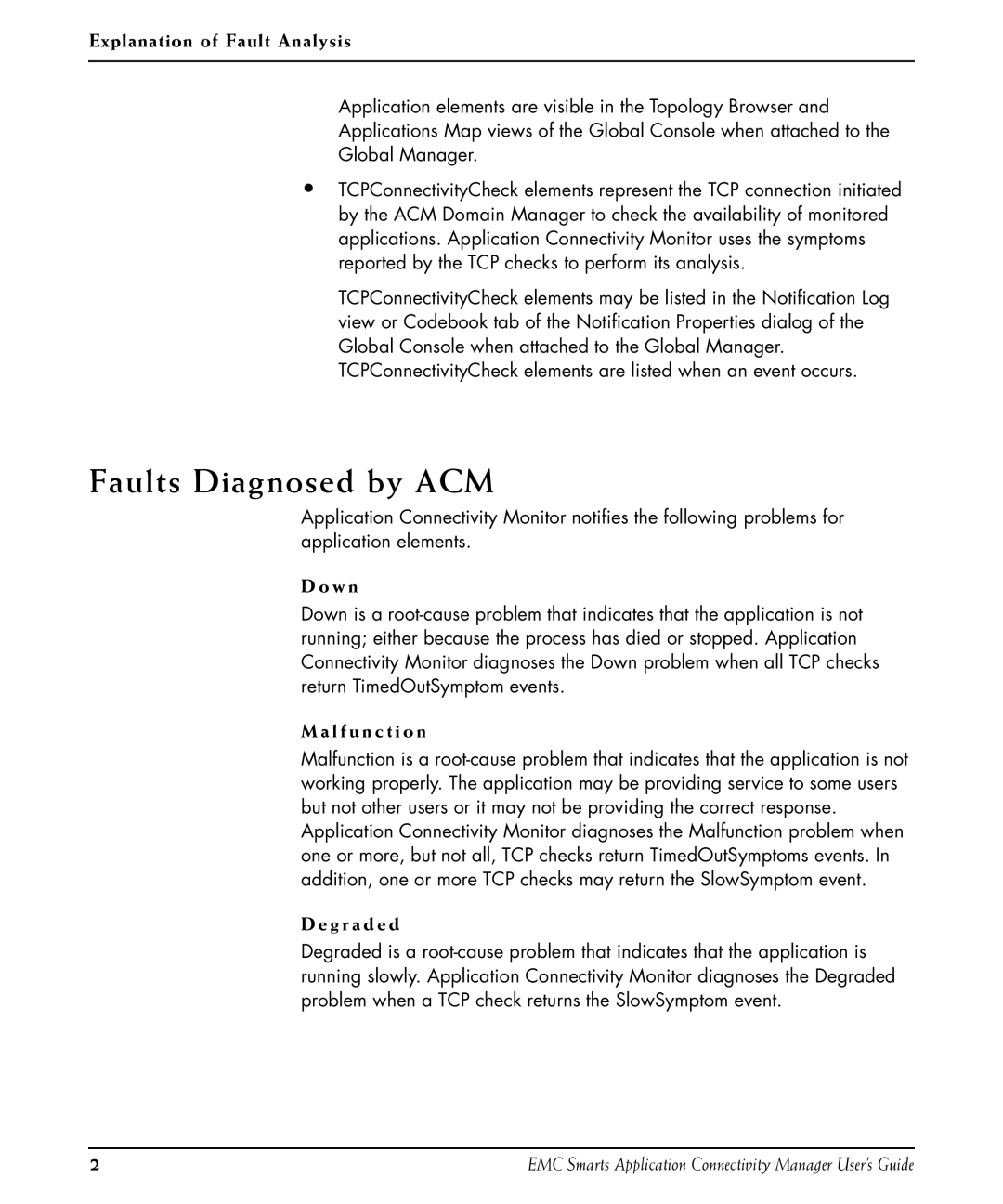 EMC P/N 300-002-867 manual Faults Diagnosed by ACM, Explanation of Fault Analysis, W n, L f u n c t i o n, G r a d e d 