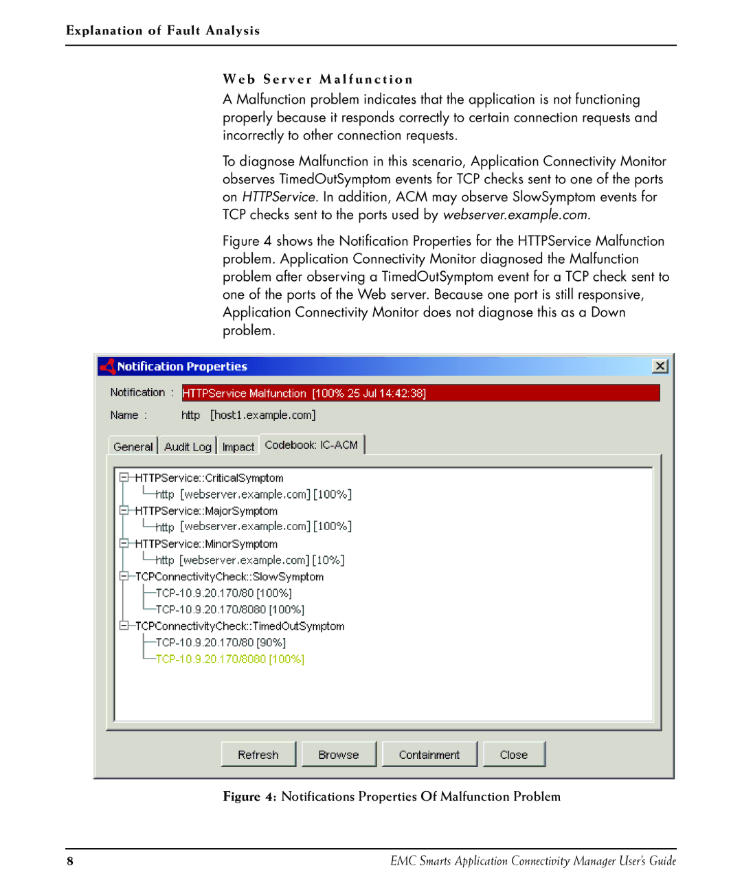 EMC P/N 300-002-867 manual Notifications Properties Of Malfunction Problem 