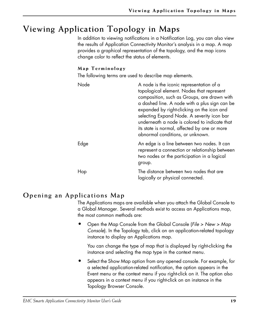 EMC P/N 300-002-867 manual Viewing Application Topology in Maps, Opening an Applications Map, P T e r m i n o l o g y 