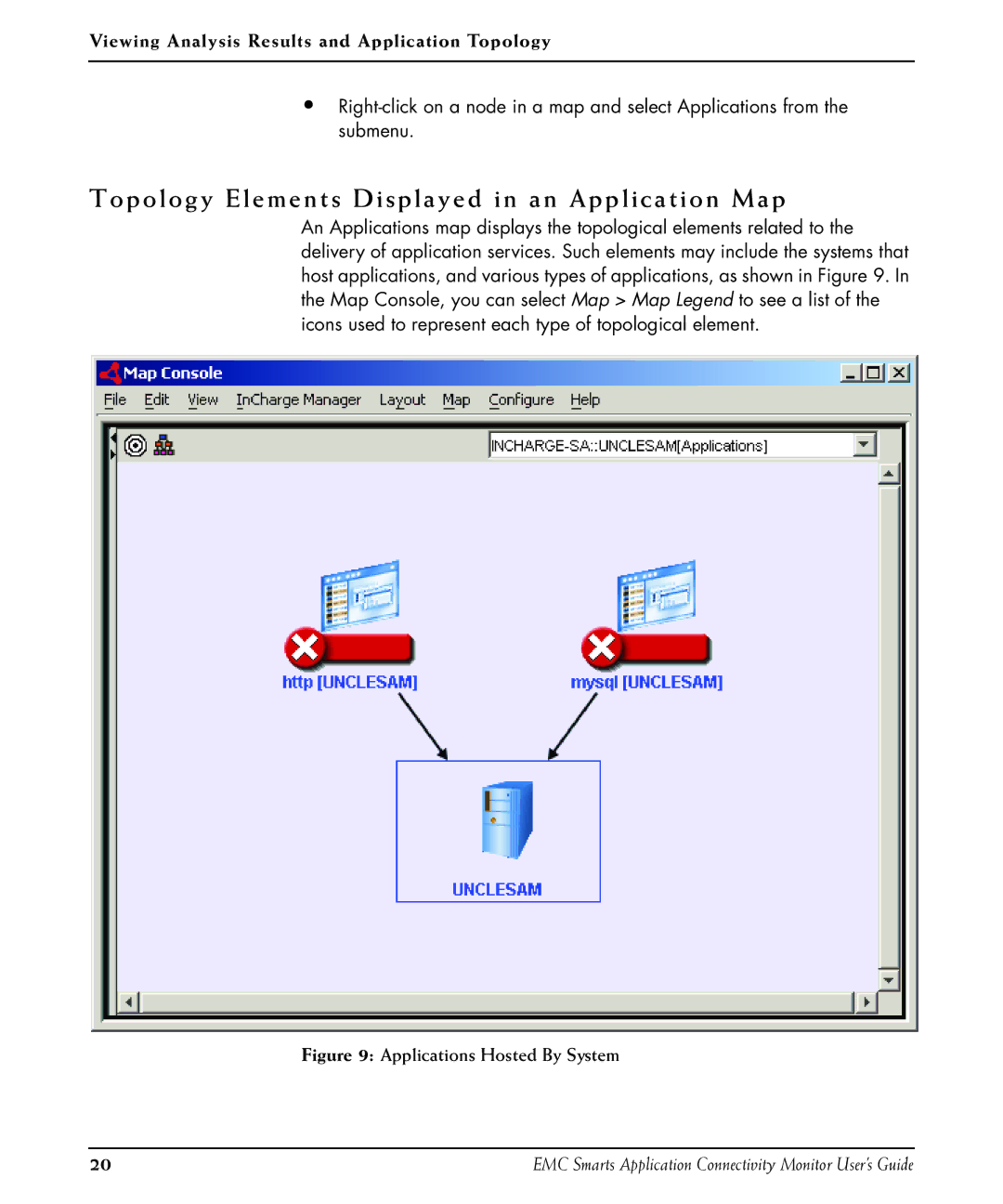 EMC P/N 300-002-867 manual Topology Elements Displayed in an Application Map, Applications Hosted By System 