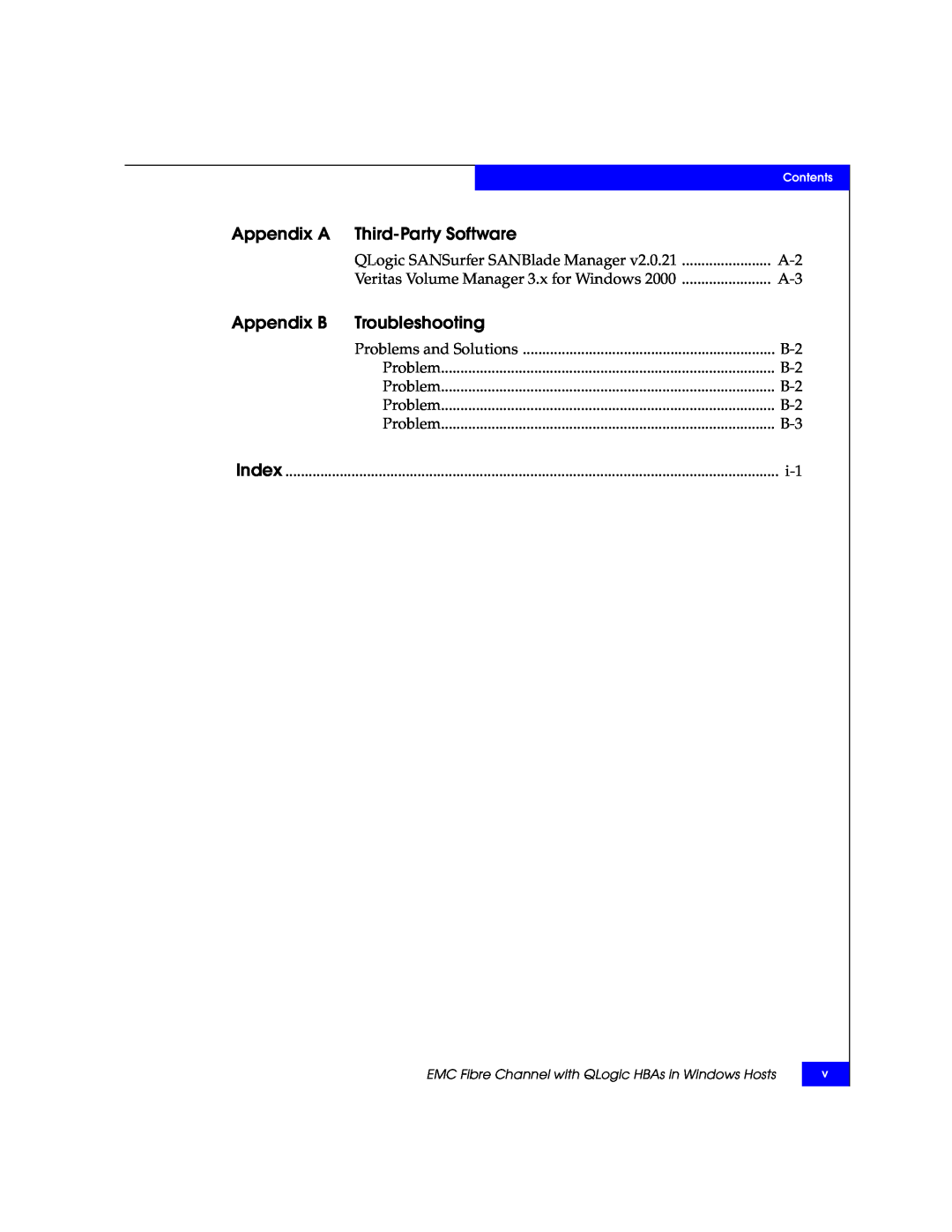EMC QLA22xx, QLA23xx manual Appendix A Third-Party Software, Appendix B Troubleshooting 