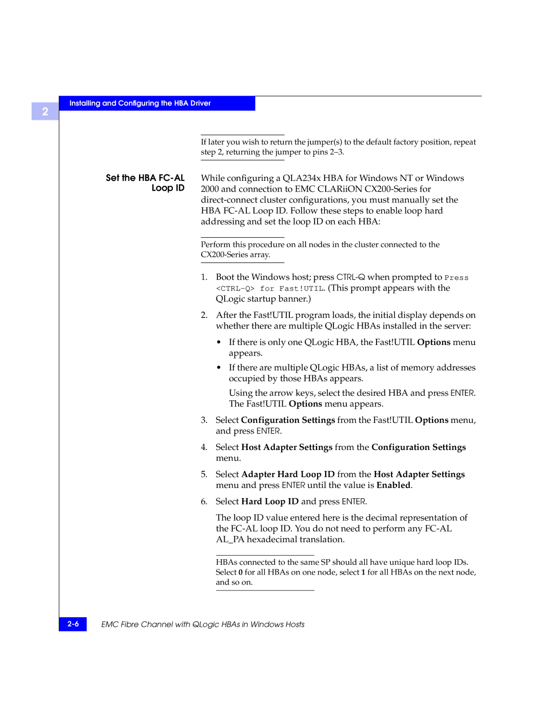 EMC QLA23xx, QLA22xx manual Set the HBA FC-AL Loop ID 