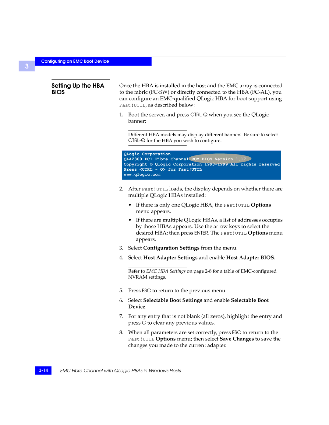 EMC QLA23xx, QLA22xx manual Press ESC to return to the previous menu 