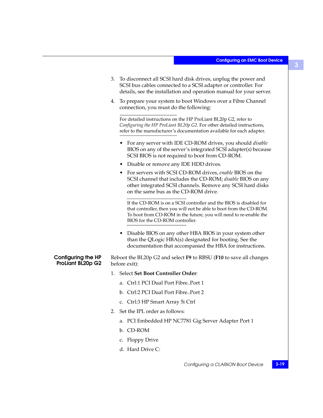 EMC QLA22xx, QLA23xx manual Configuring the HP ProLiant BL20p G2, Select Set Boot Controller Order 